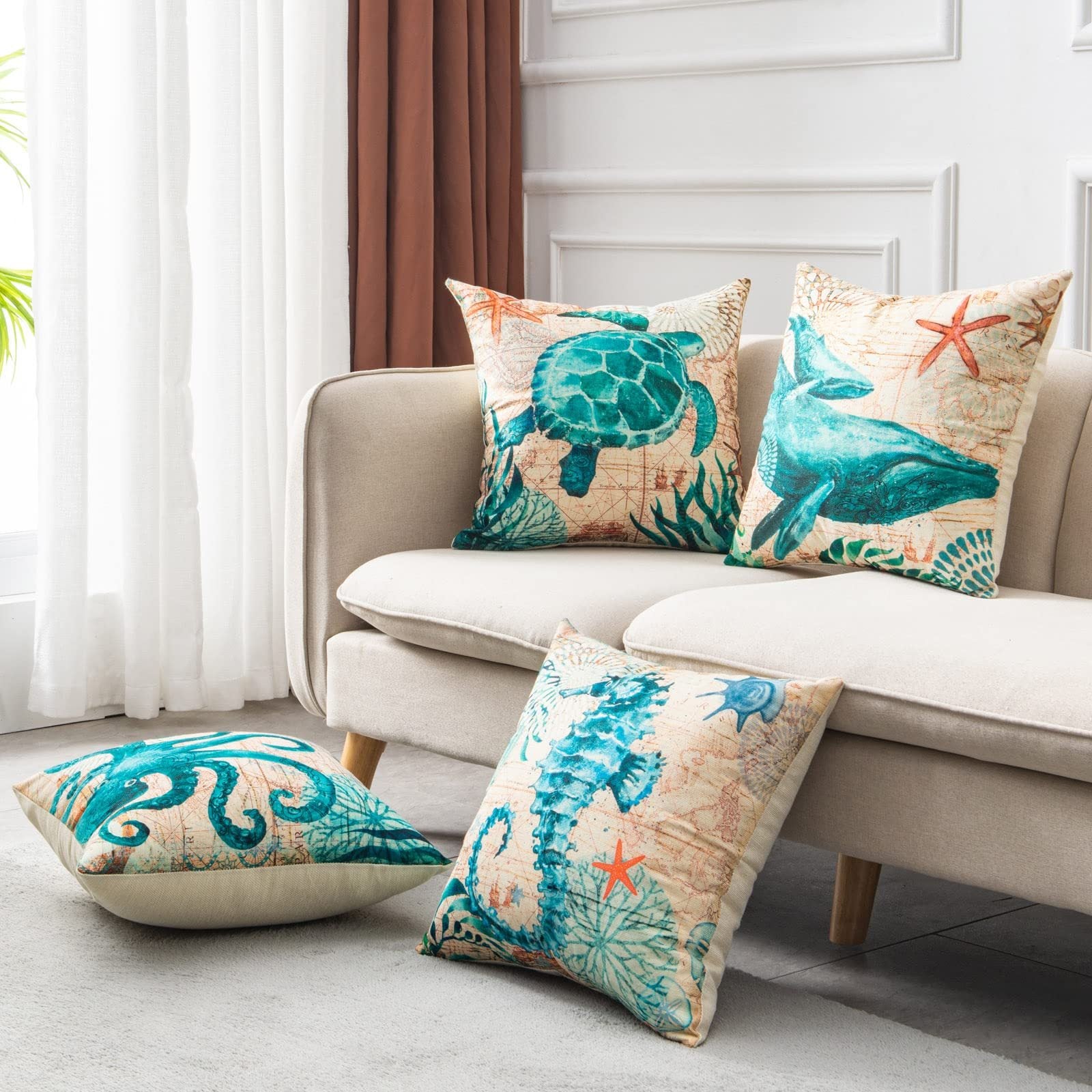 Sea Turtle Linen Cushion Cover