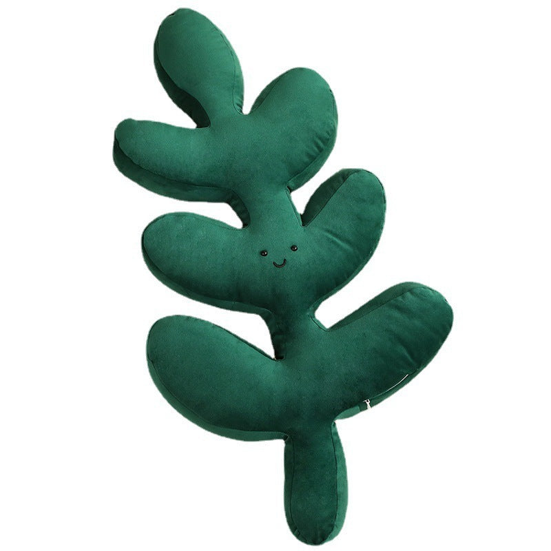 Green Plant Leaf Plush Pillow