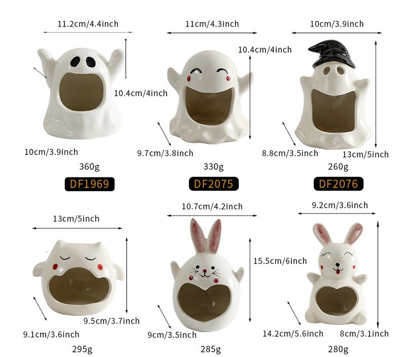 Halloween Ceramic Ghost & Rabbit Ornaments