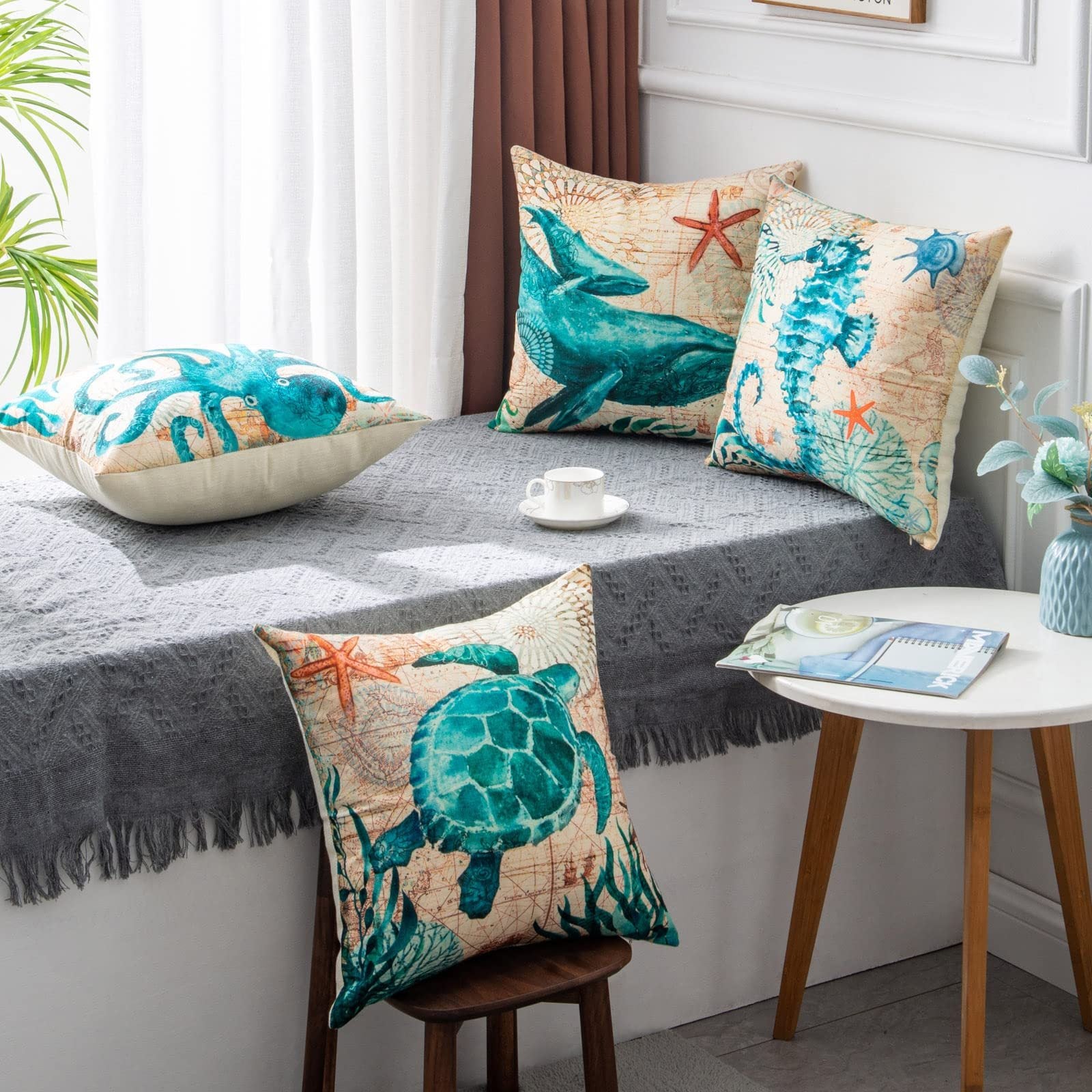Sea Turtle Linen Cushion Cover