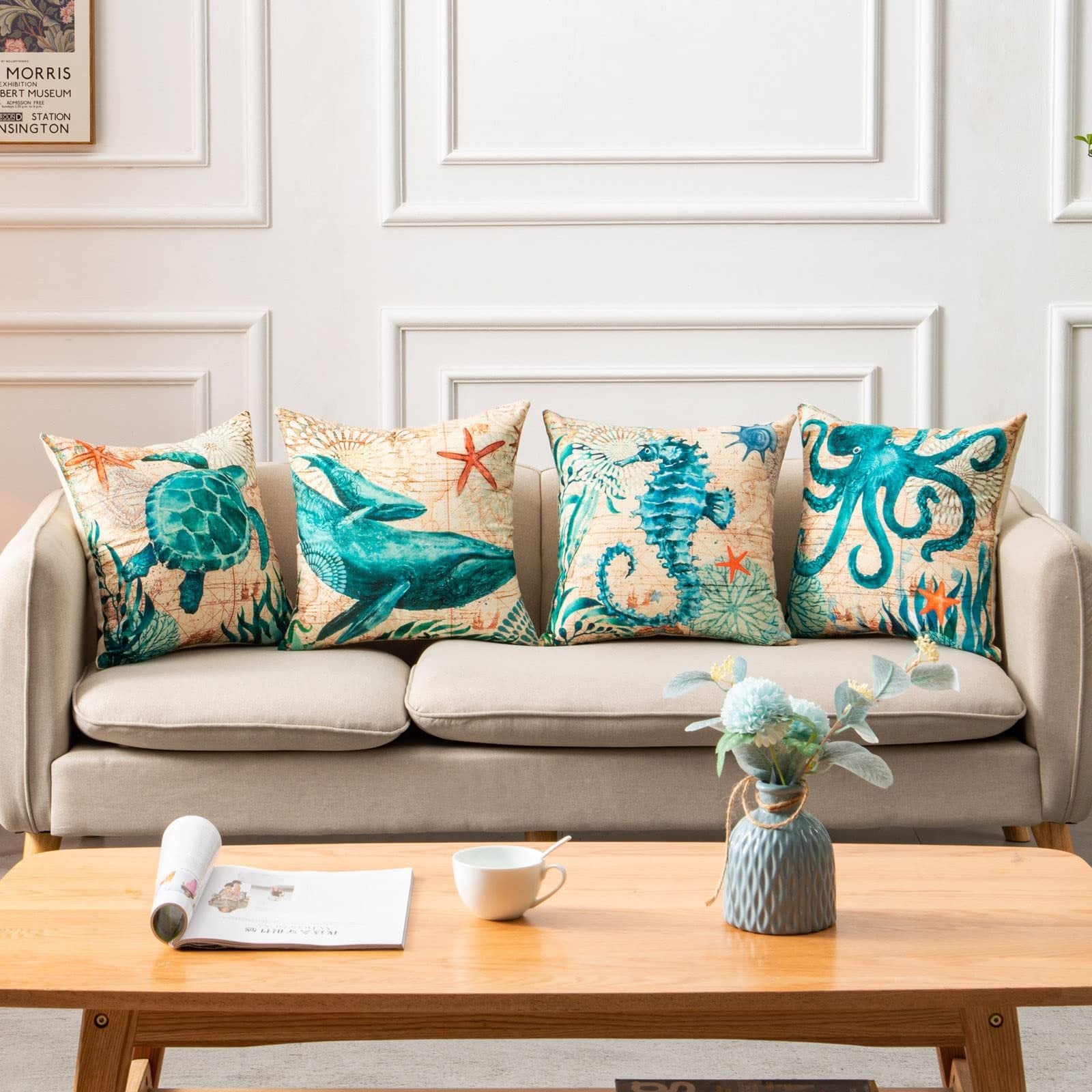 Sea Turtle Linen Cushion Cover