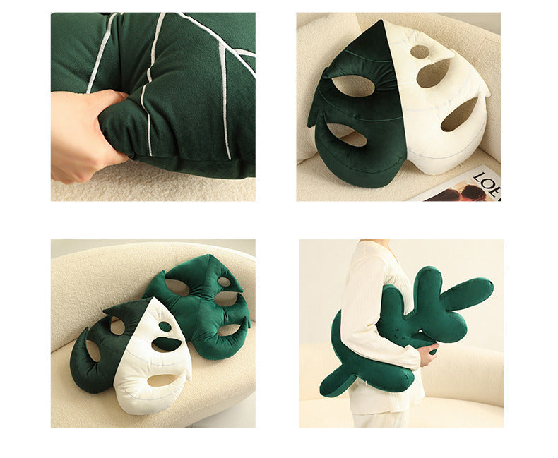 Green Plant Leaf Plush Pillow