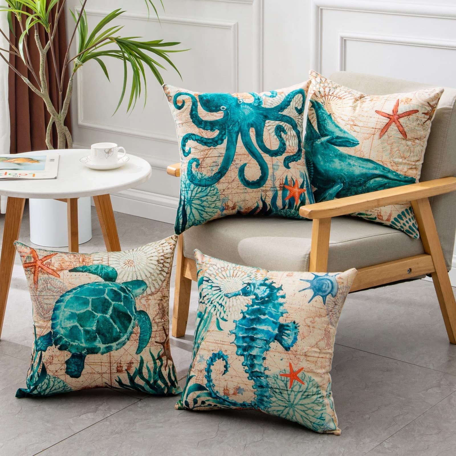 Sea Turtle Linen Cushion Cover