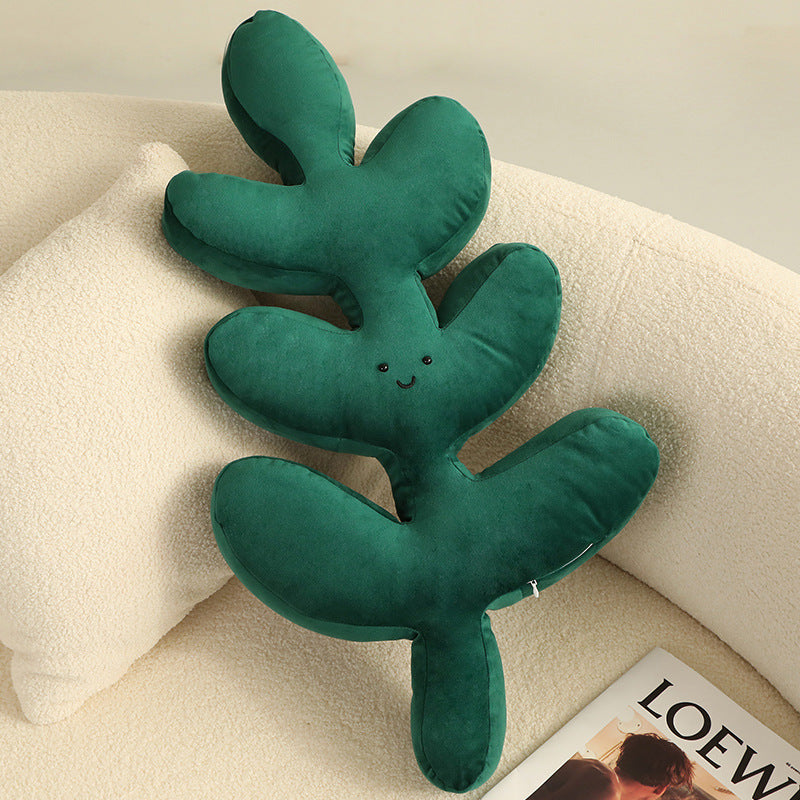 Green Plant Leaf Plush Pillow