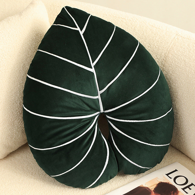 Green Plant Leaf Plush Pillow