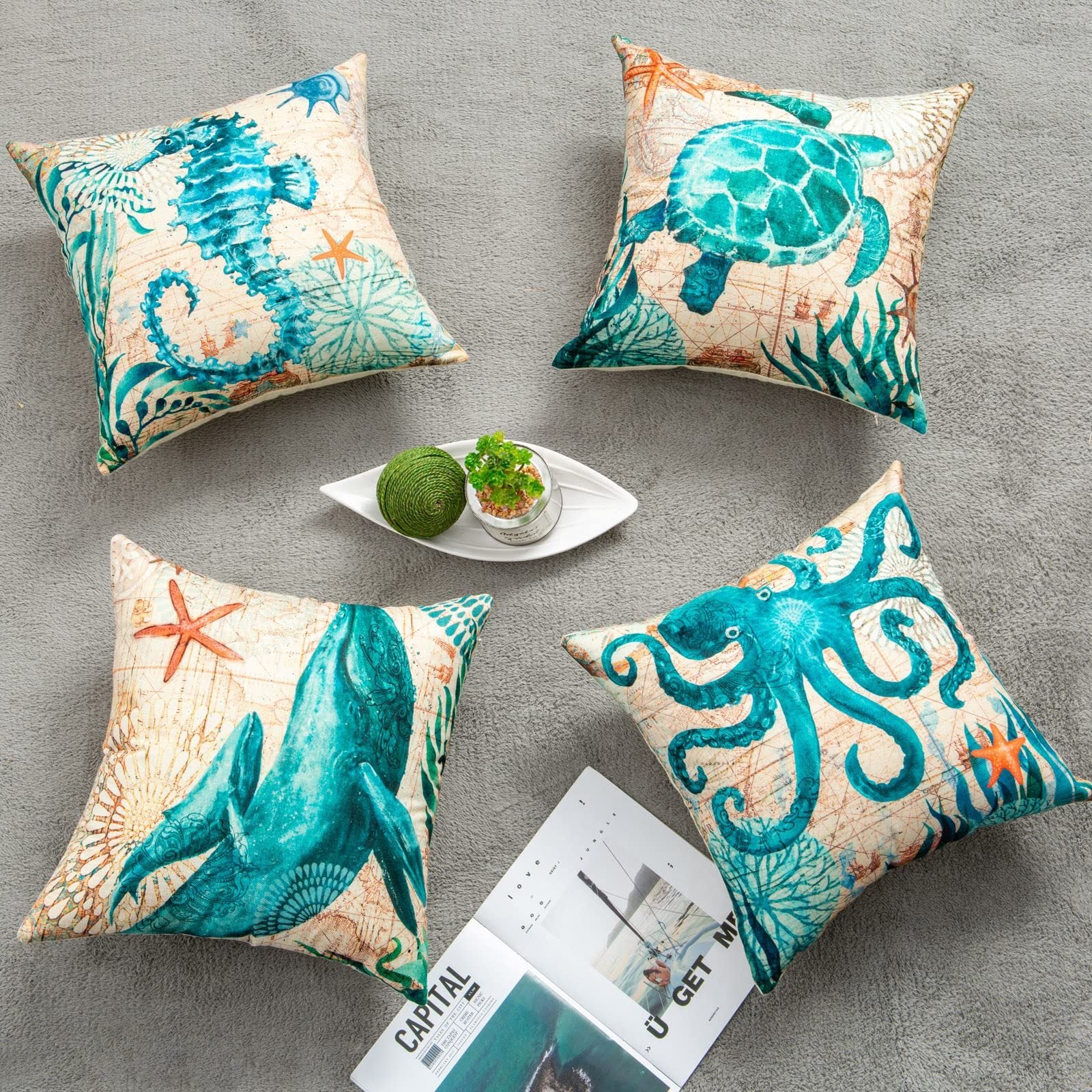 Sea Turtle Linen Cushion Cover